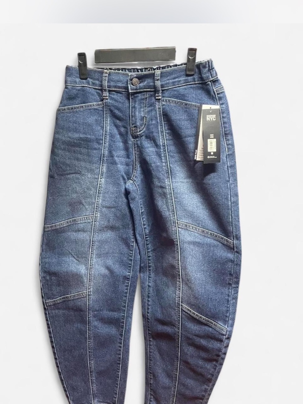 Women's Barrel Mid-Length Cropped Panel Stitch Jeans - Dark Blue